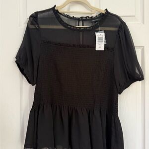 Torrid Black Sheer Smocked Blouse